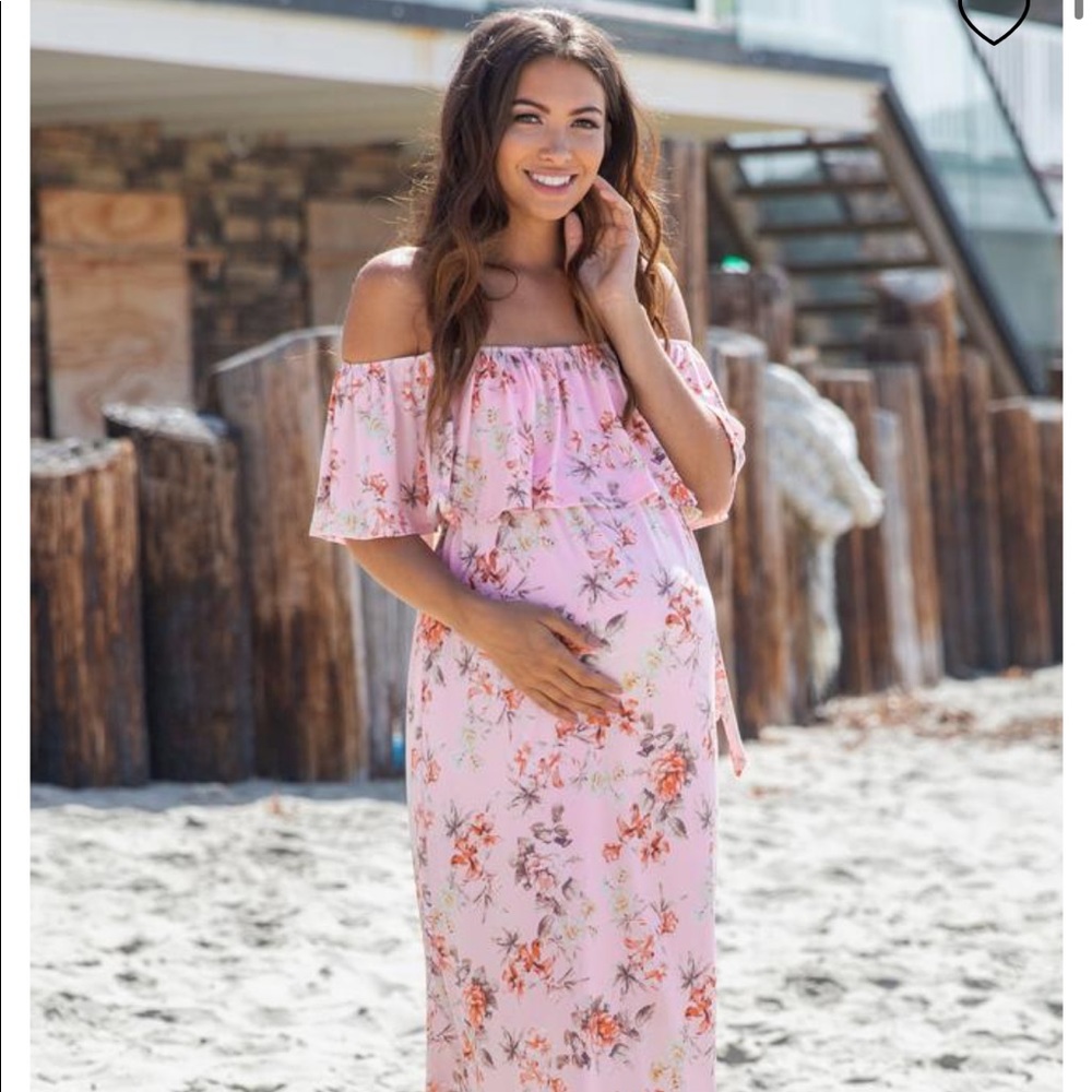 Pinkblush Floral Off ShoulderMaternity Maxi Dress